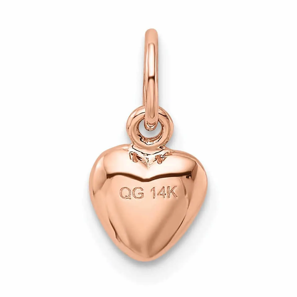 14K Rose Gold Polished 3-D Small Size Puffed Heart Design Pendant