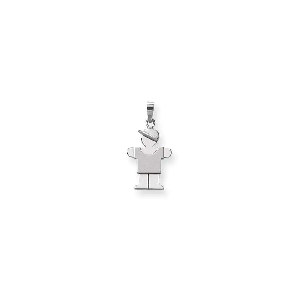 14k White Gold Solid Small Boy With Hat Hugs Charm