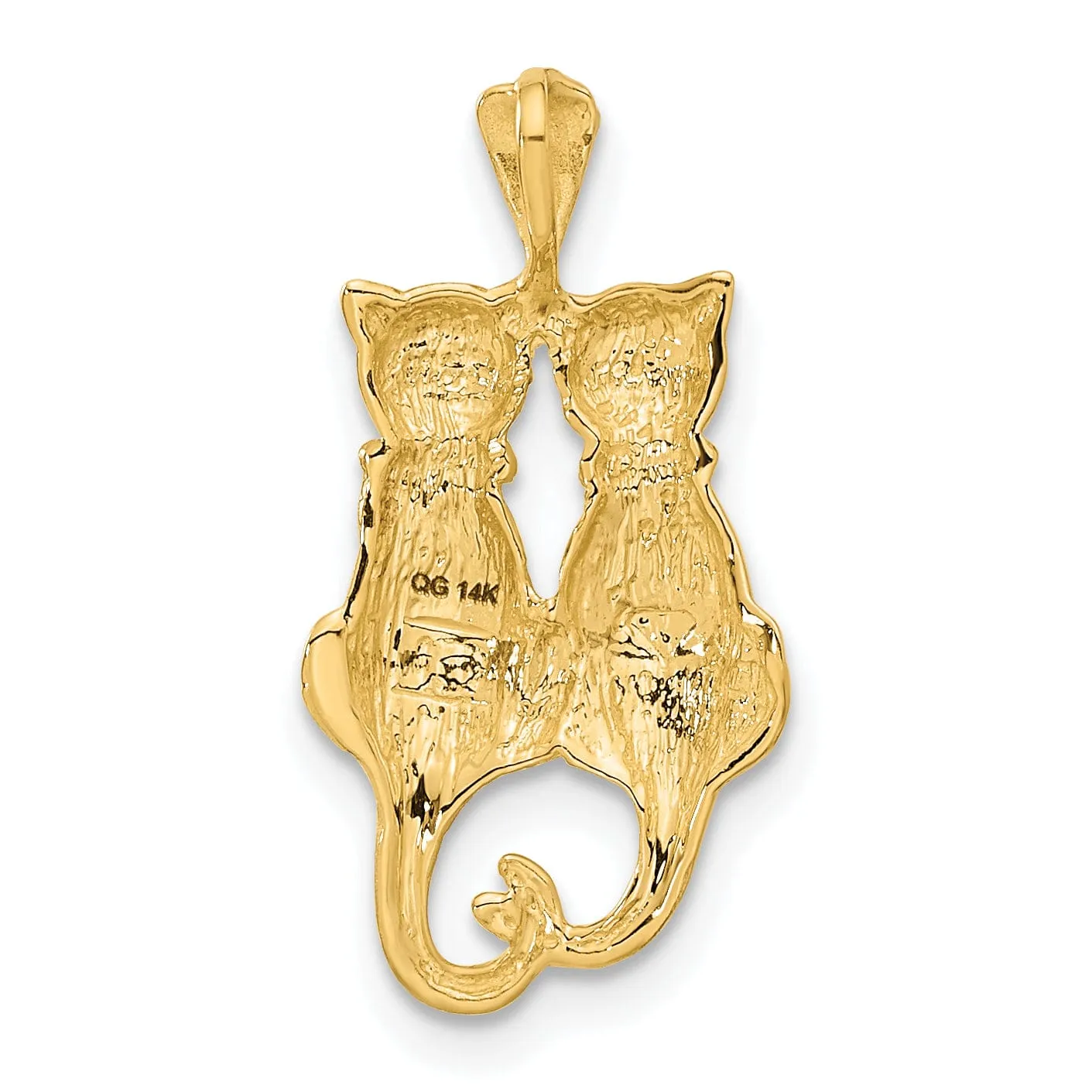 14k Yellow Gold Satin Polished Finish Two Cats Sitting Charm Pendant