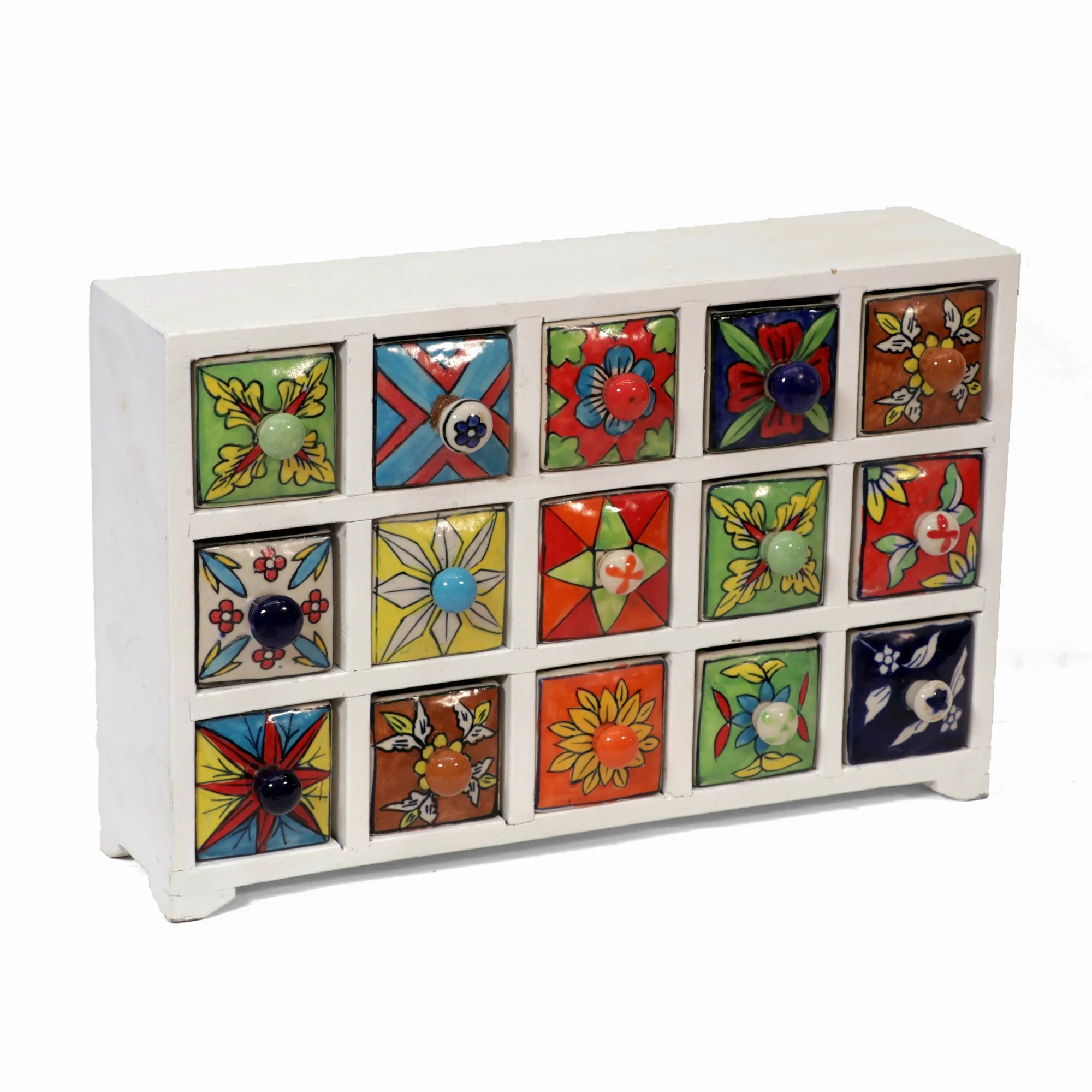 15 Drawer Ceramic Chest (White Color)