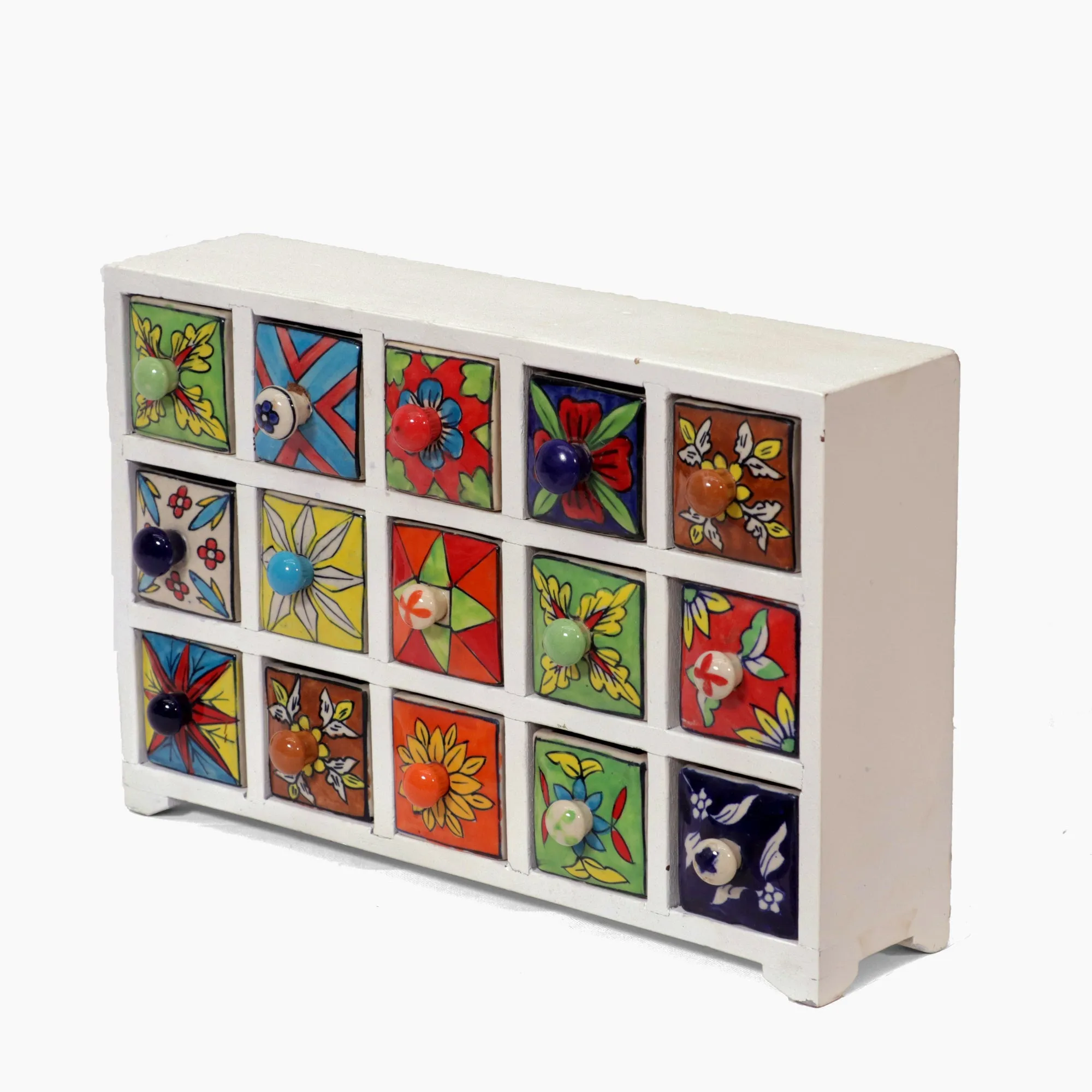 15 Drawer Ceramic Chest (White Color)