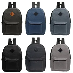 17" Kids Basic Wholesale Backpack in Assorted 6 Colors Diamond Patch - Bulk Case of 24 Backpacks