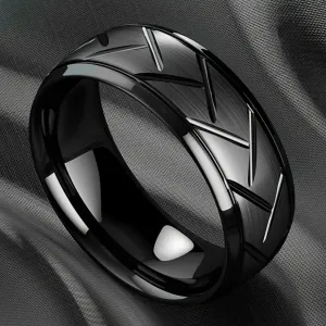 1pc Fashion Men’s Black Stainless Steel Ring Groove Multi-Faceted Ring For Men Women Engagement Ring Anniversary Gifts