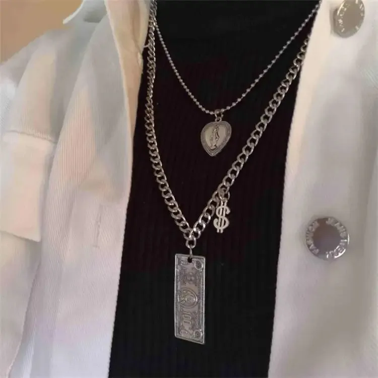 2022 Fashion Unisex Multilayer Hip Hop Long Chain Necklace For Women Men Jewelry Gifts Key Cross Pendant Necklace Accessories