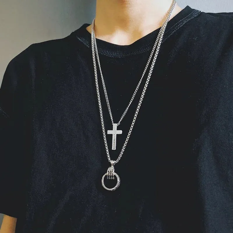 2022 Fashion Unisex Multilayer Hip Hop Long Chain Necklace For Women Men Jewelry Gifts Key Cross Pendant Necklace Accessories