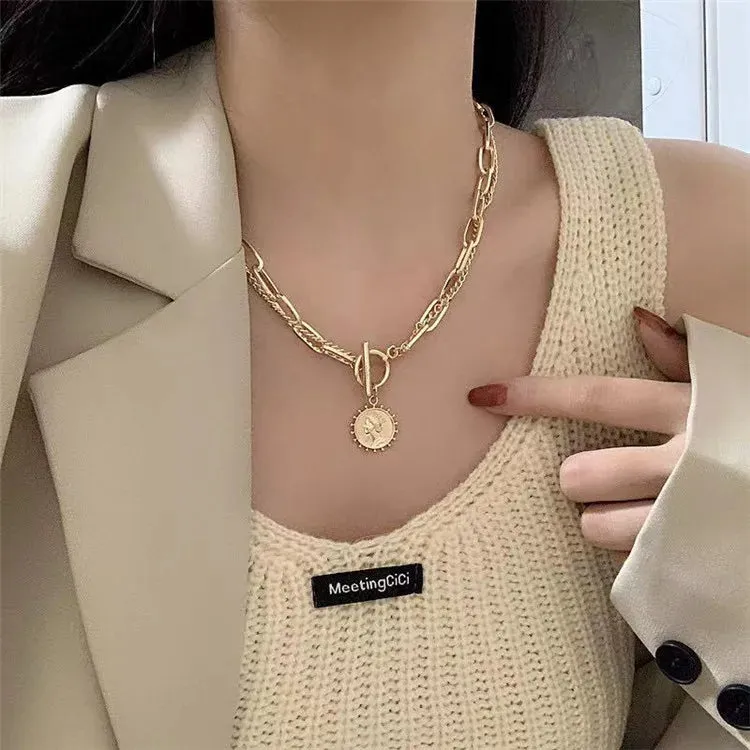 2022 Fashion Unisex Multilayer Hip Hop Long Chain Necklace For Women Men Jewelry Gifts Key Cross Pendant Necklace Accessories