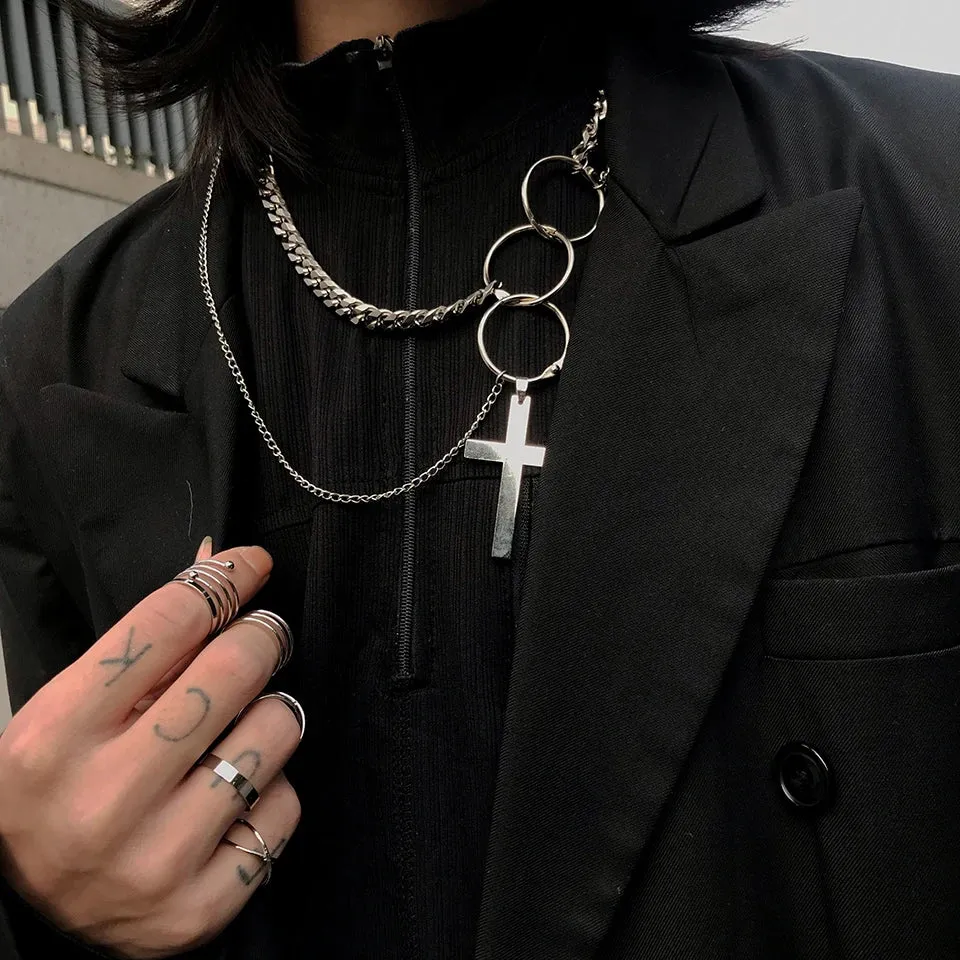 2022 Fashion Unisex Multilayer Hip Hop Long Chain Necklace For Women Men Jewelry Gifts Key Cross Pendant Necklace Accessories