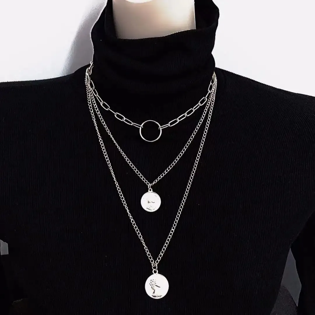 2022 Fashion Unisex Multilayer Hip Hop Long Chain Necklace For Women Men Jewelry Gifts Key Cross Pendant Necklace Accessories