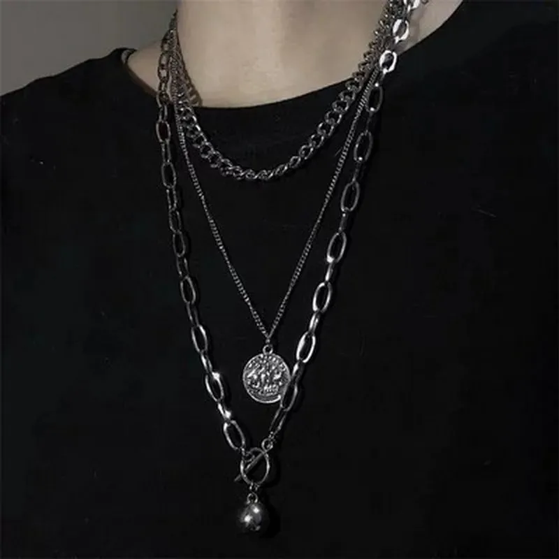 2022 Fashion Unisex Multilayer Hip Hop Long Chain Necklace For Women Men Jewelry Gifts Key Cross Pendant Necklace Accessories