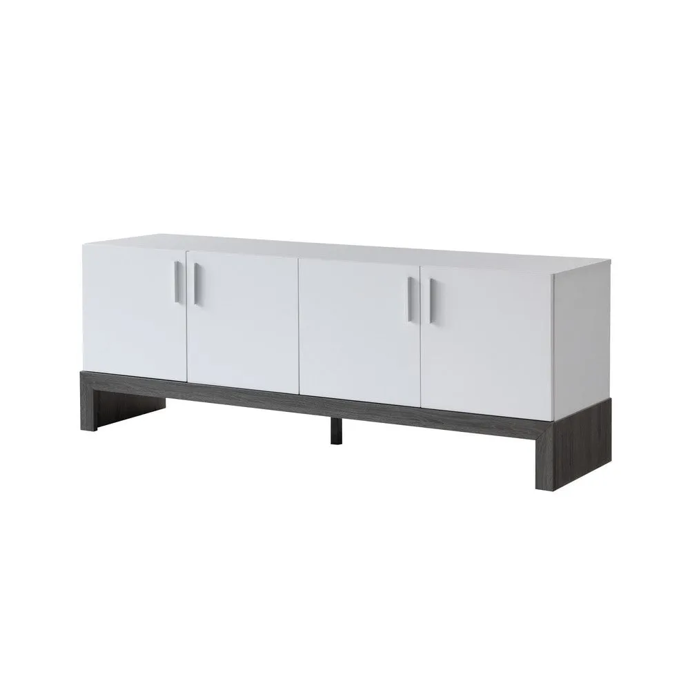 60 Inch TV Entertainment Console, 2 Cabinets, Metal Bar Handles, White By Casagear Home