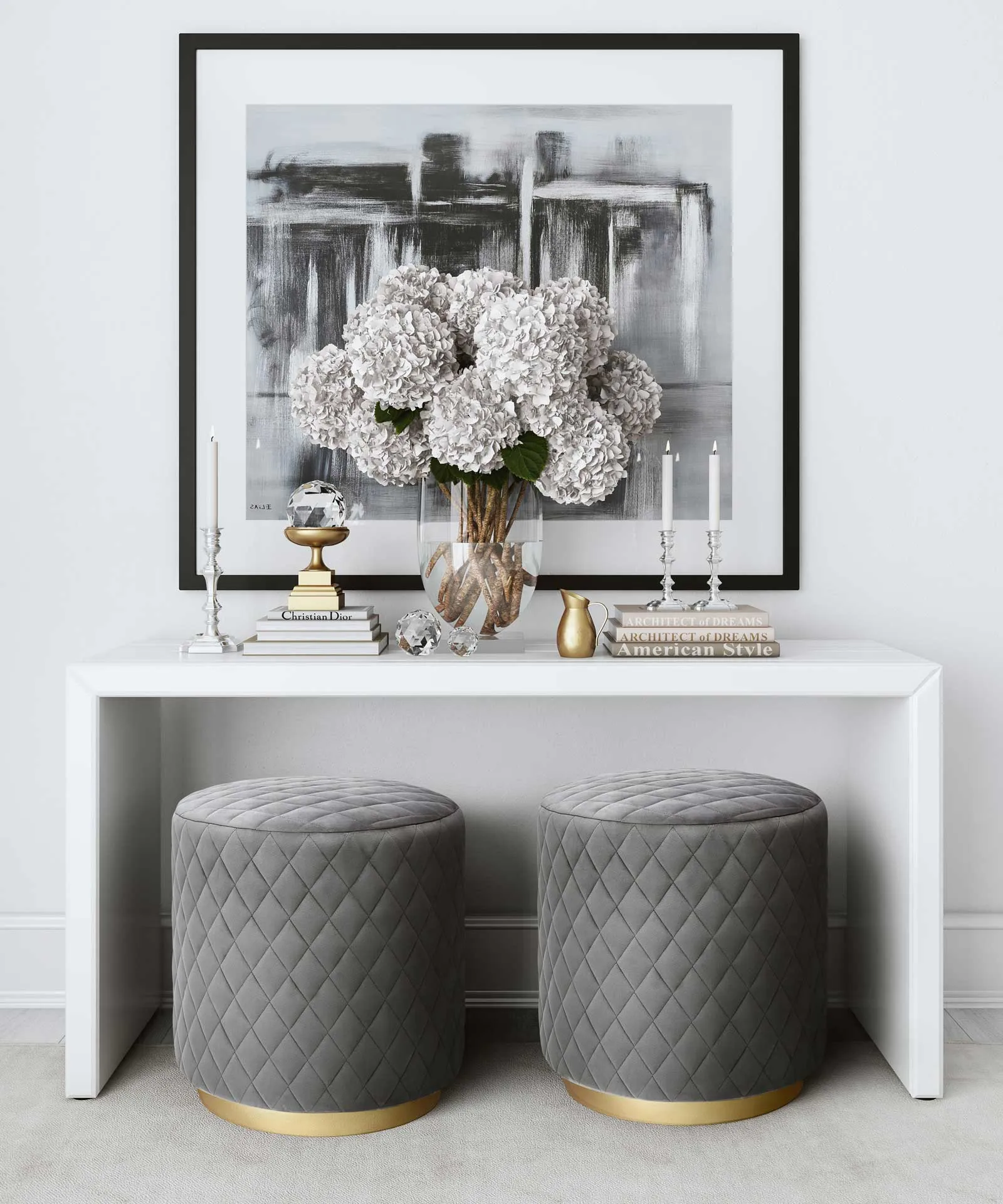 Abey Velvet Ottoman Gray