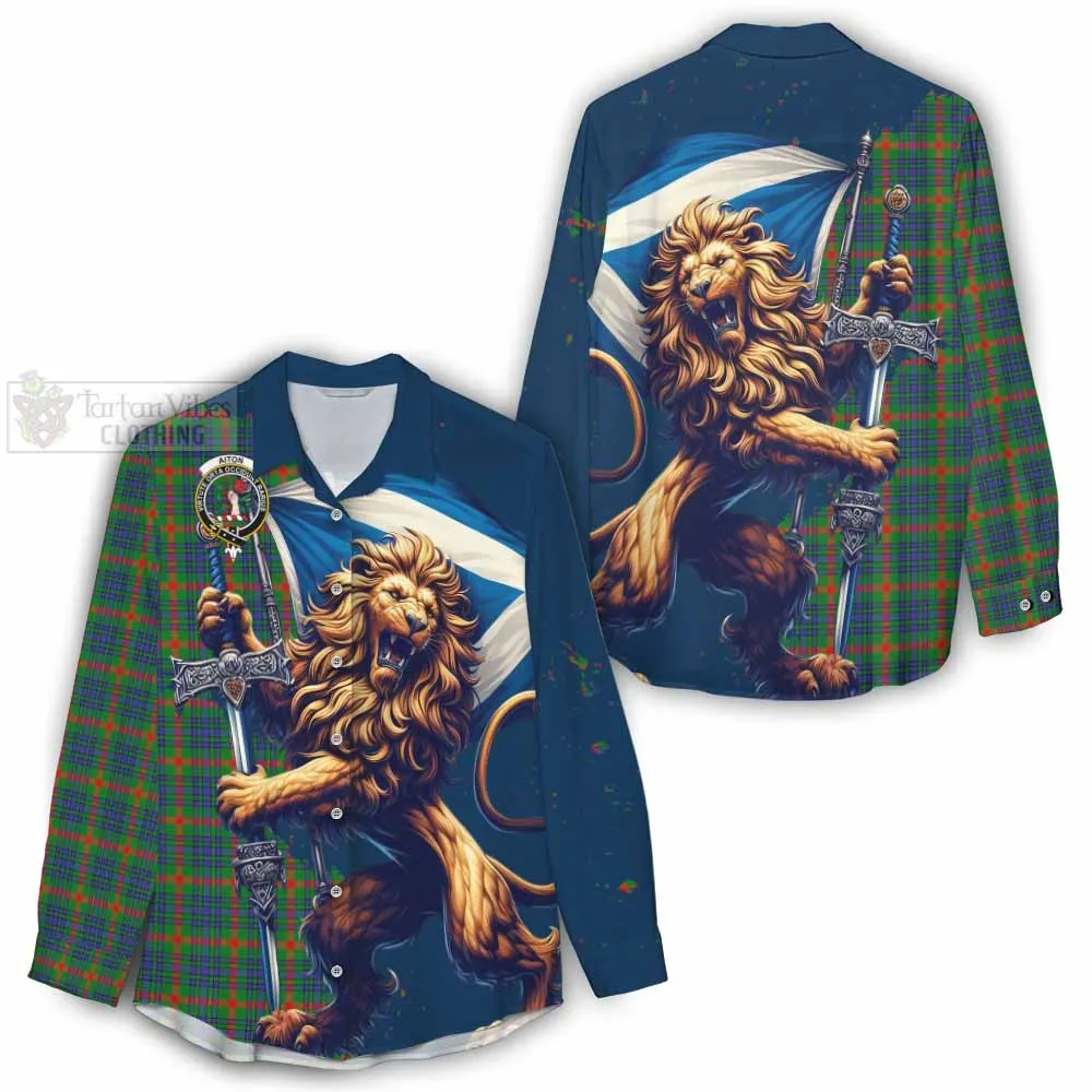 Aiton Tartan Family Crest Women's Casual Shirt with Scottish Majestic Lion