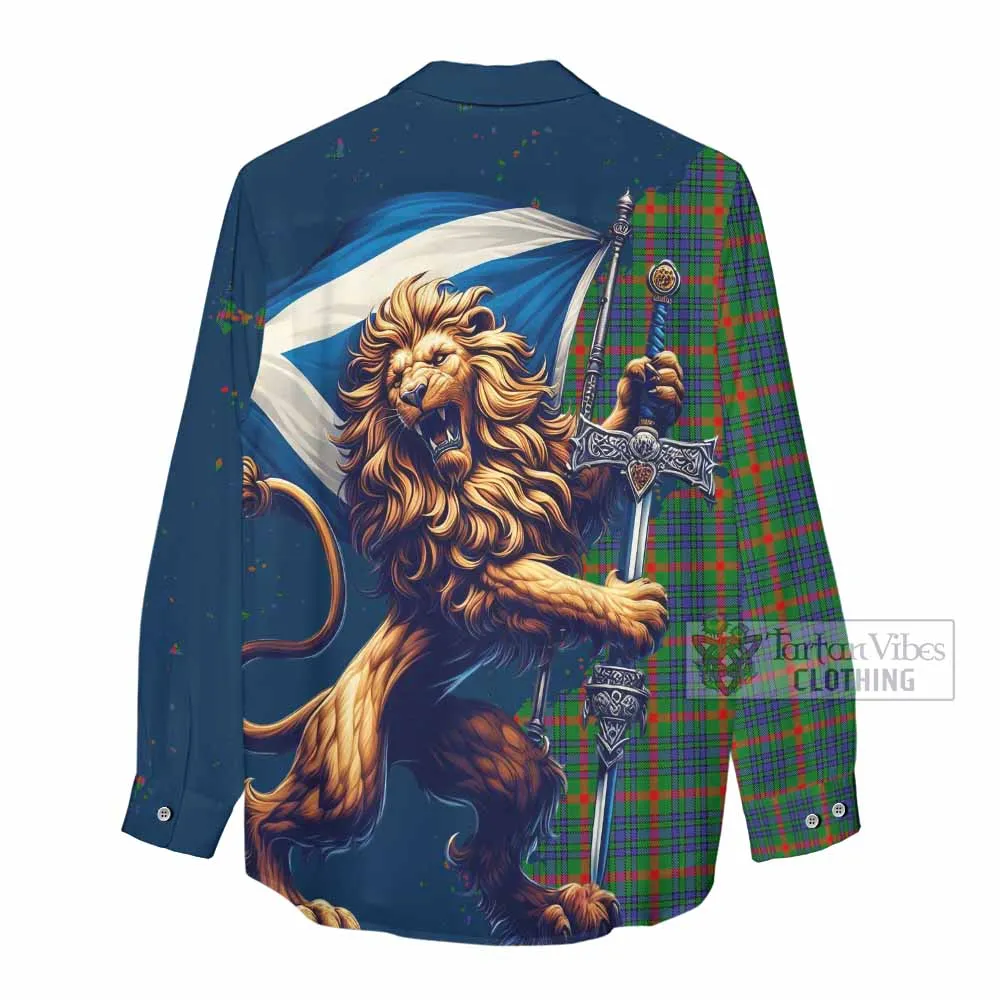 Aiton Tartan Family Crest Women's Casual Shirt with Scottish Majestic Lion