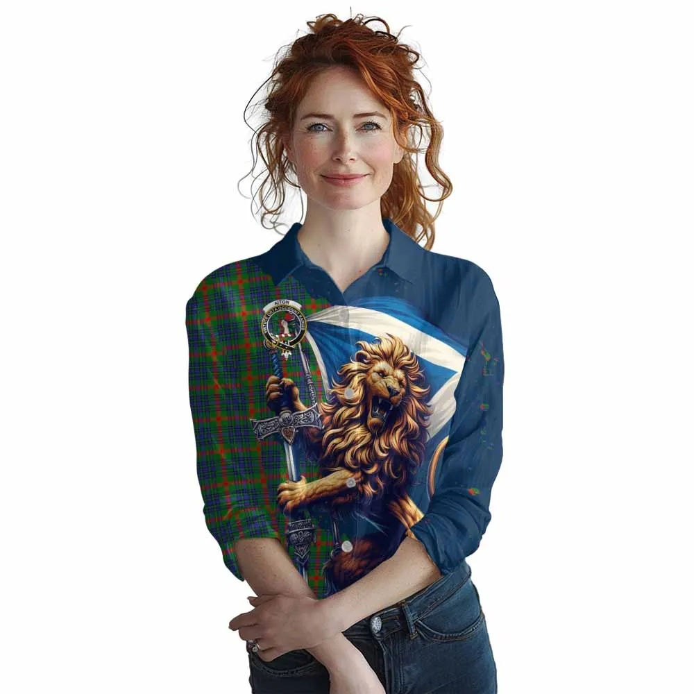 Aiton Tartan Family Crest Women's Casual Shirt with Scottish Majestic Lion