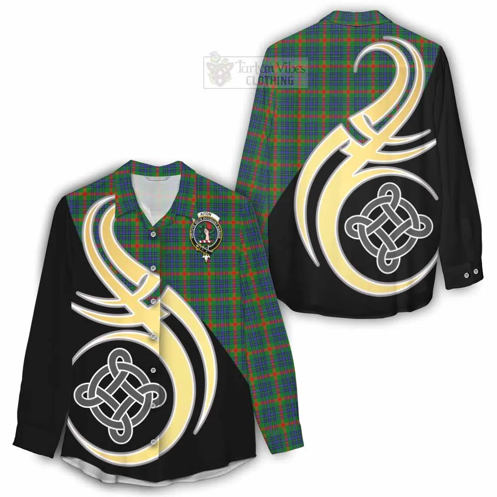 Aiton Tartan Women's Casual Shirt with Family Crest and Celtic Symbol Style