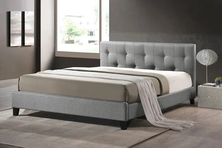 Annette Grey Linen Platform Bed w/Upholstered Headboard (Full)