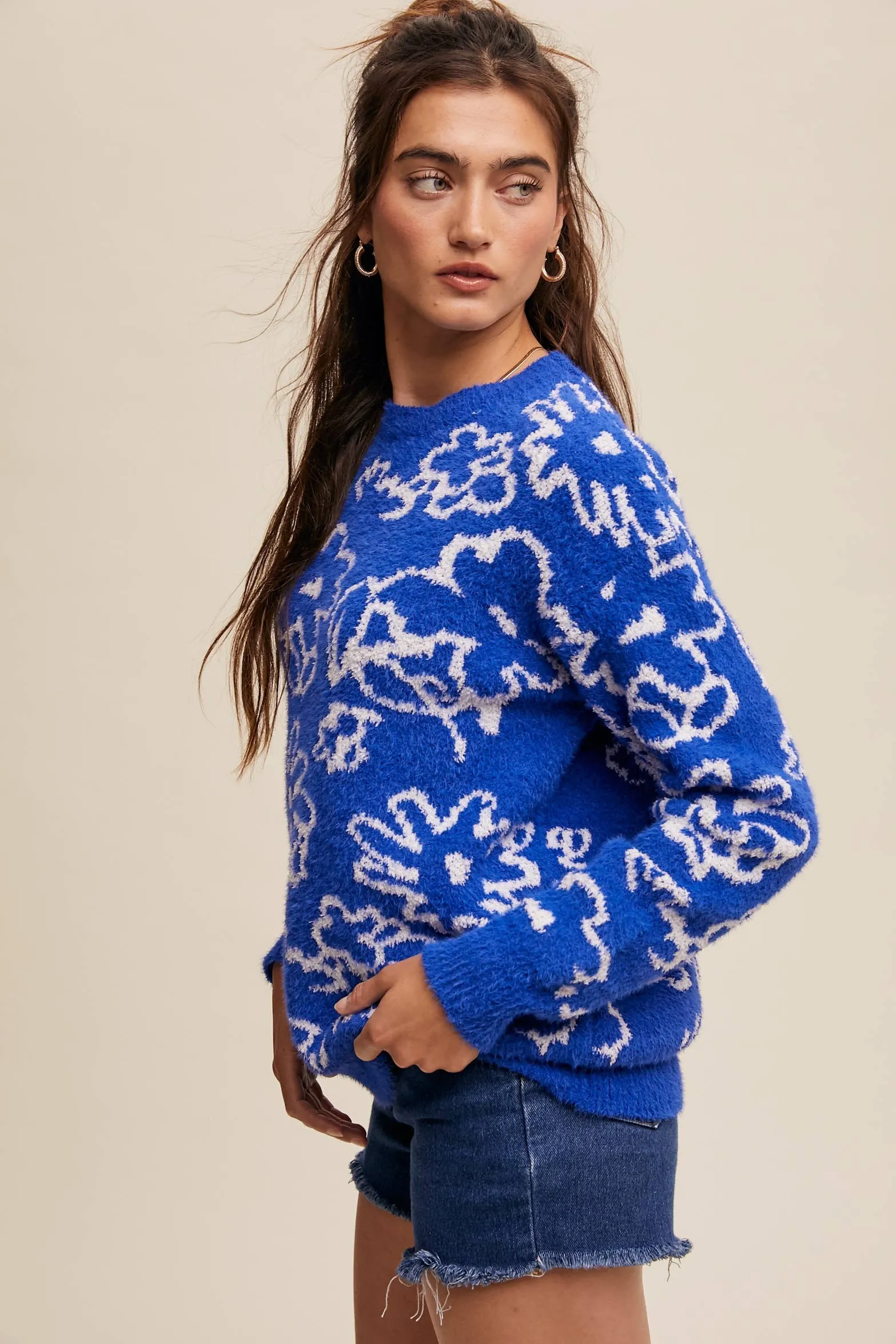 Antoinette Blue Floral Knit Sweater