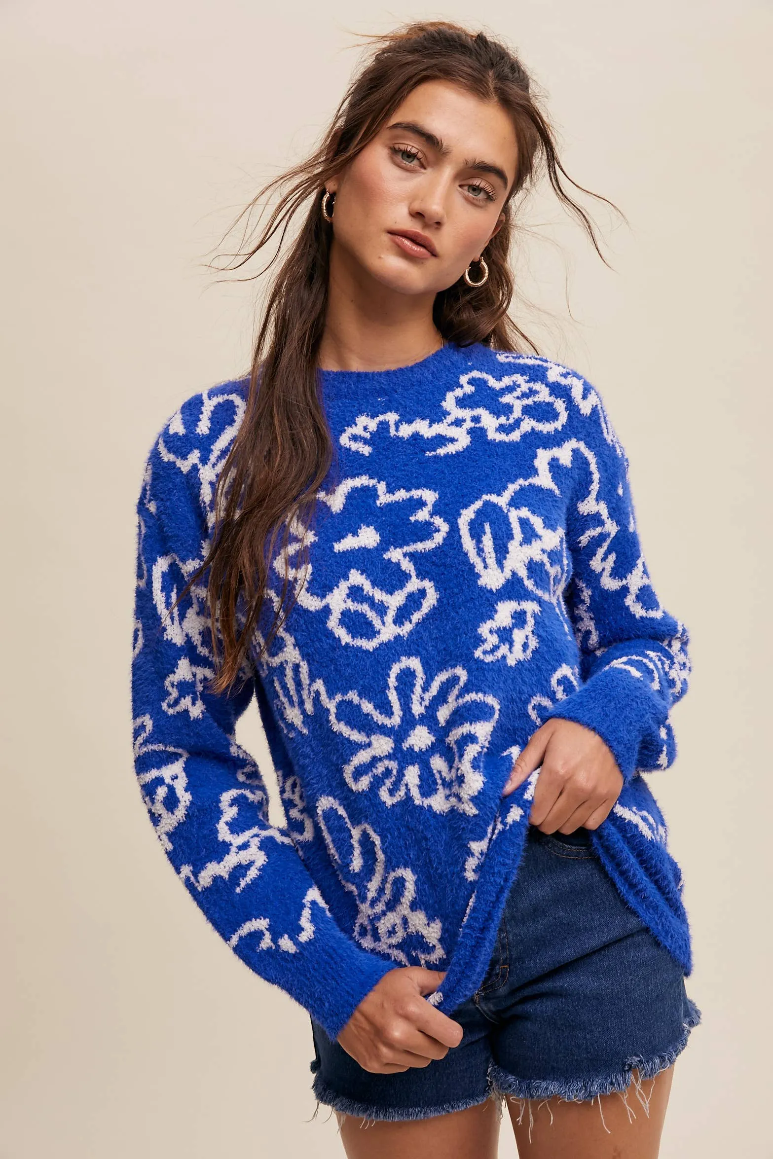 Antoinette Blue Floral Knit Sweater