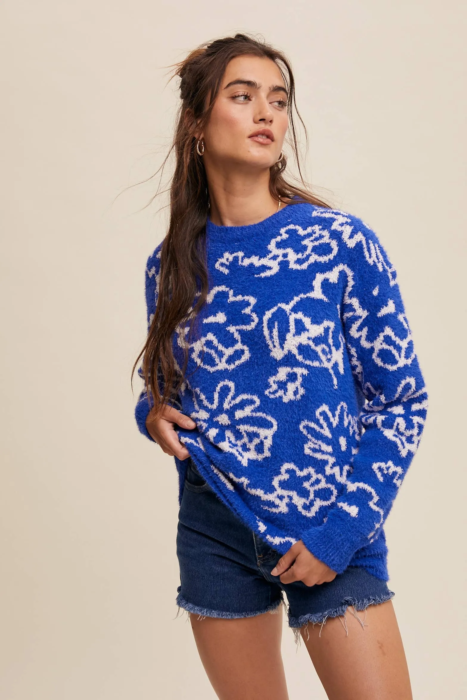 Antoinette Blue Floral Knit Sweater