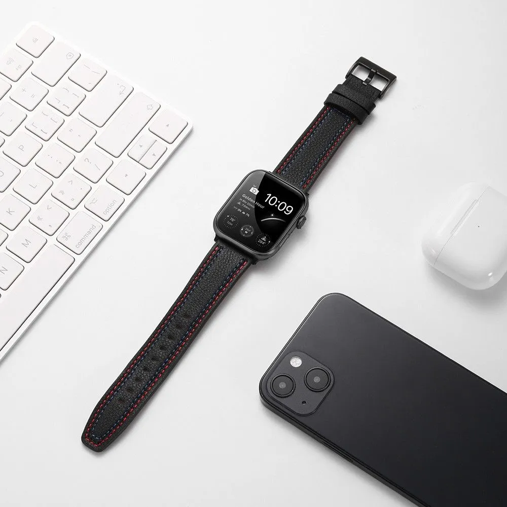 Apple Watch (45mm) stylish genuine leather watch strap - Black