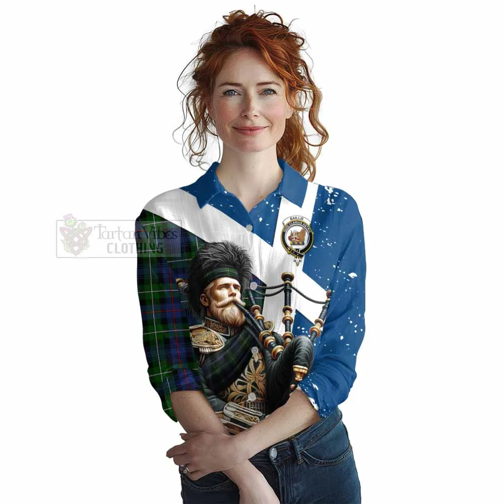 Baillie (Bailey) Tartan Women's Casual Shirt with Family Crest Scottish Bagpiper Vibes