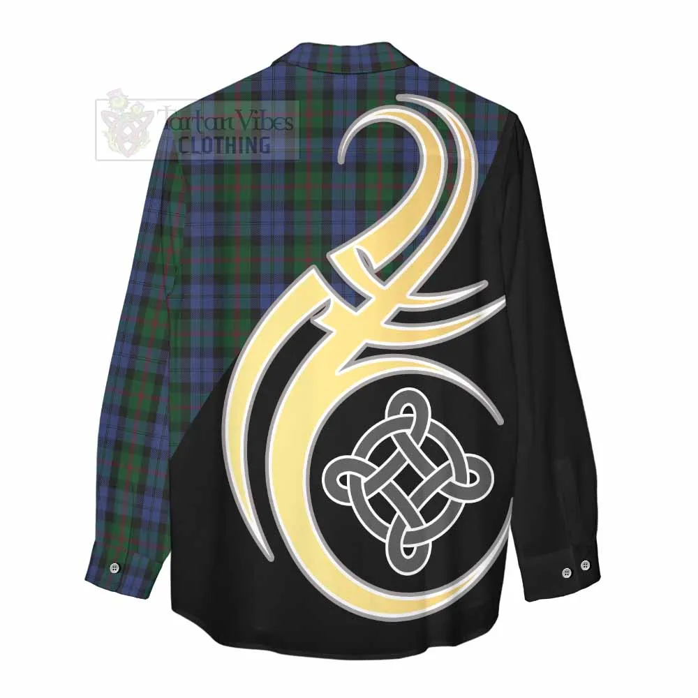 Baird Tartan Women's Casual Shirt with Family Crest and Celtic Symbol Style