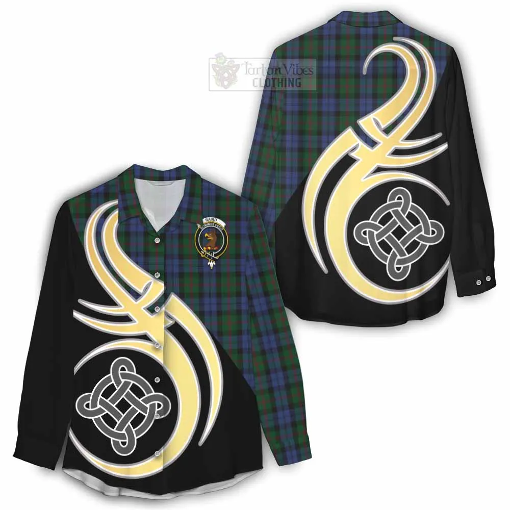 Baird Tartan Women's Casual Shirt with Family Crest and Celtic Symbol Style