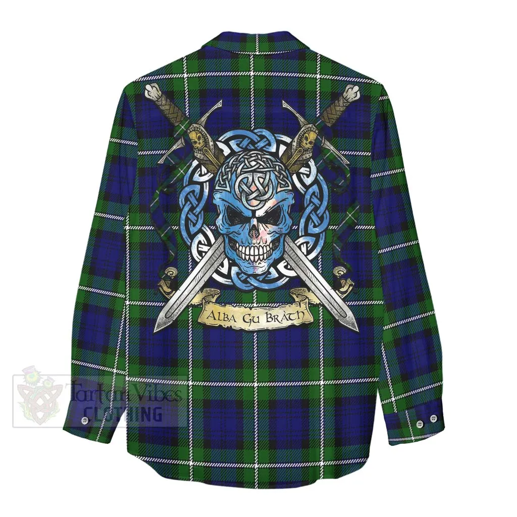 Bannerman Tartan Women's Casual Shirt with Family Crest Celtic Skull Style