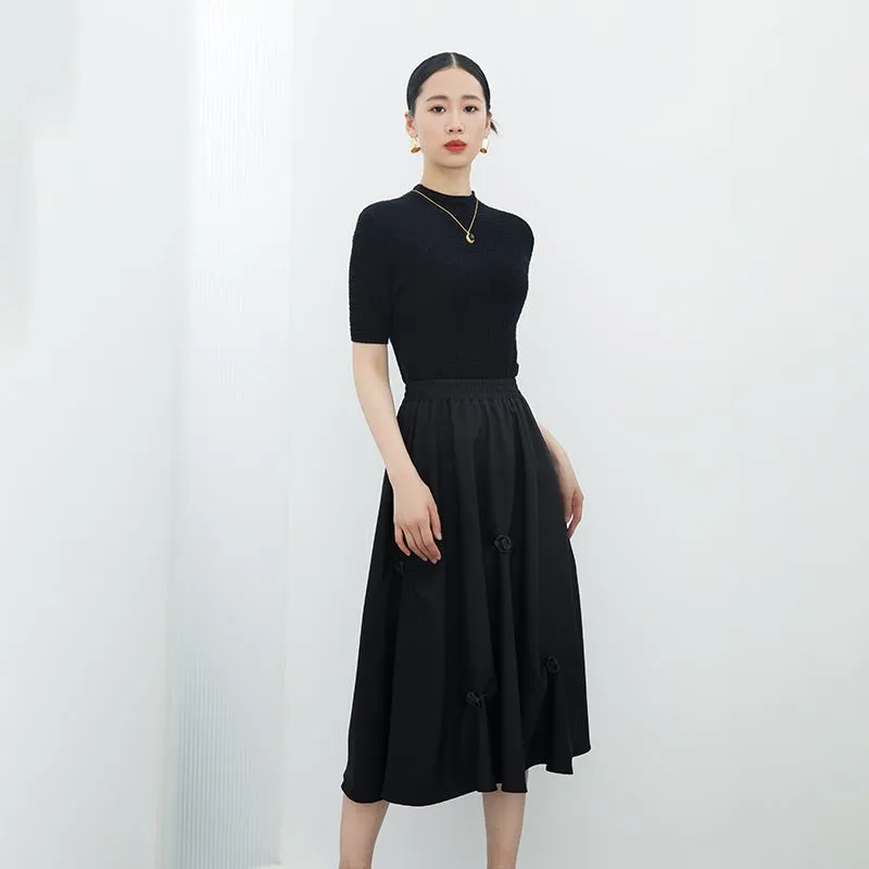 Black Woolen Midi Sleeve T-shirt