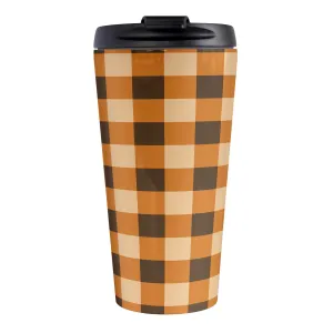 Brown and Orange Fall Buffalo Plaid Travel Mug