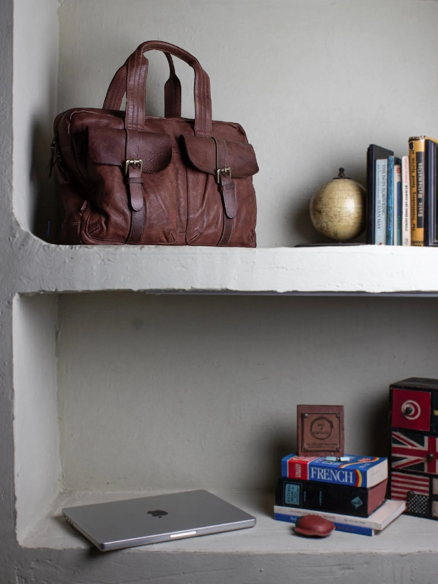 Brown Vintage Leather Laptop Bag For Men & Women By Art N Vintage