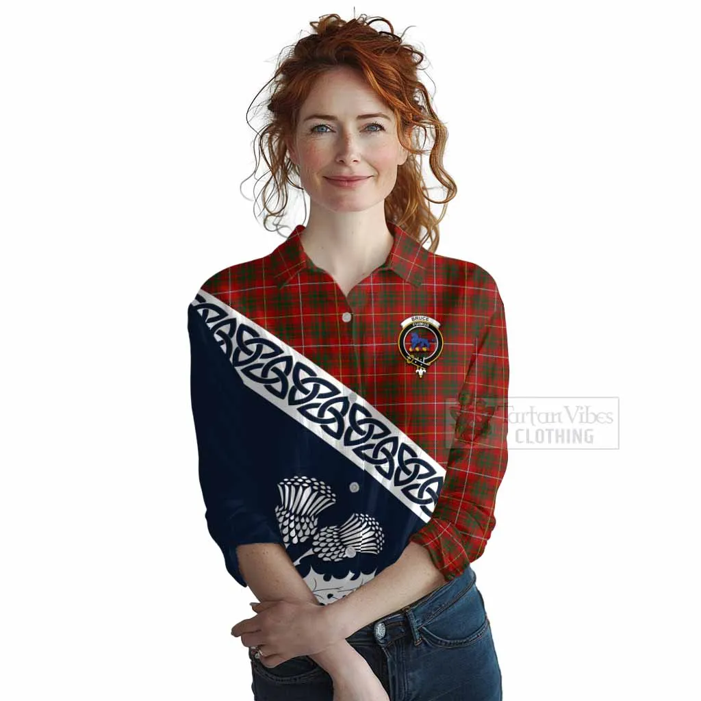 Bruce Tartan Women's Casual Shirt Featuring Thistle and Scotland Map