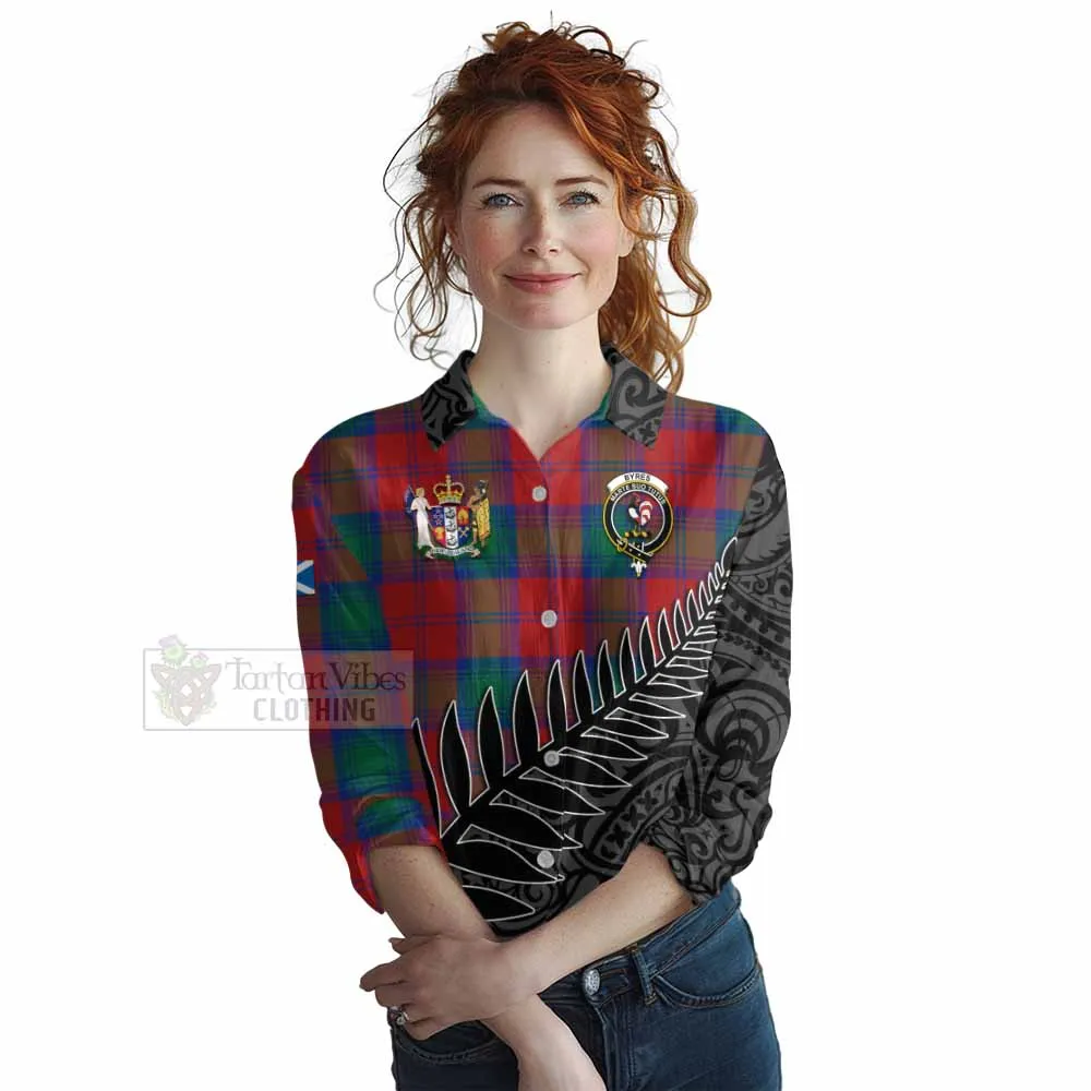 Byres (Byses) Crest Tartan Women's Casual Shirt with New Zealand Silver Fern Half Style