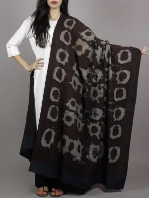 Chocolate Brown Grey Indigo Mughal Nakashi Ajrakh Hand Block Printed Cotton Dupatta - D04170126