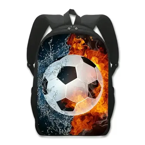 Cool Golden Soccer with Crown Print Backpack Football Sport Rucksack