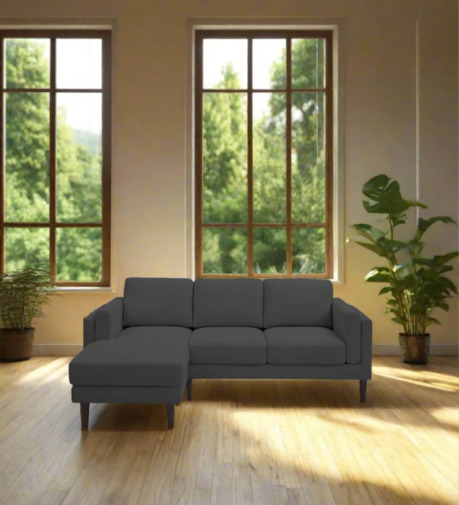 Creata Fabric RHS Sectional Sofa (2 Lounger) Charcoal Grey Colour by Febonic