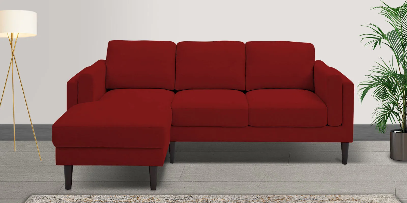 Creata Fabric RHS Sectional Sofa (2 Lounger) in Blood Maroon Colour by Febonic