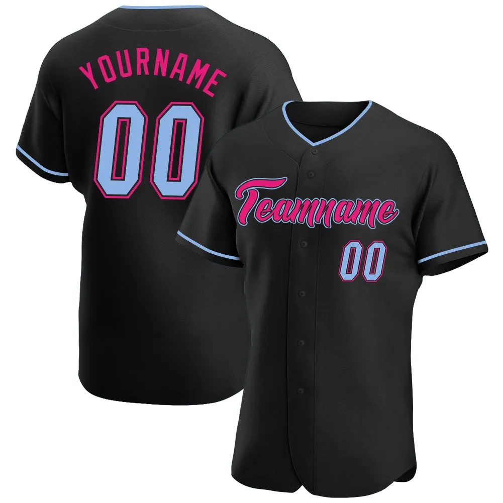 Custom Black Light Blue-Hot Pink Authentic Baseball Jersey