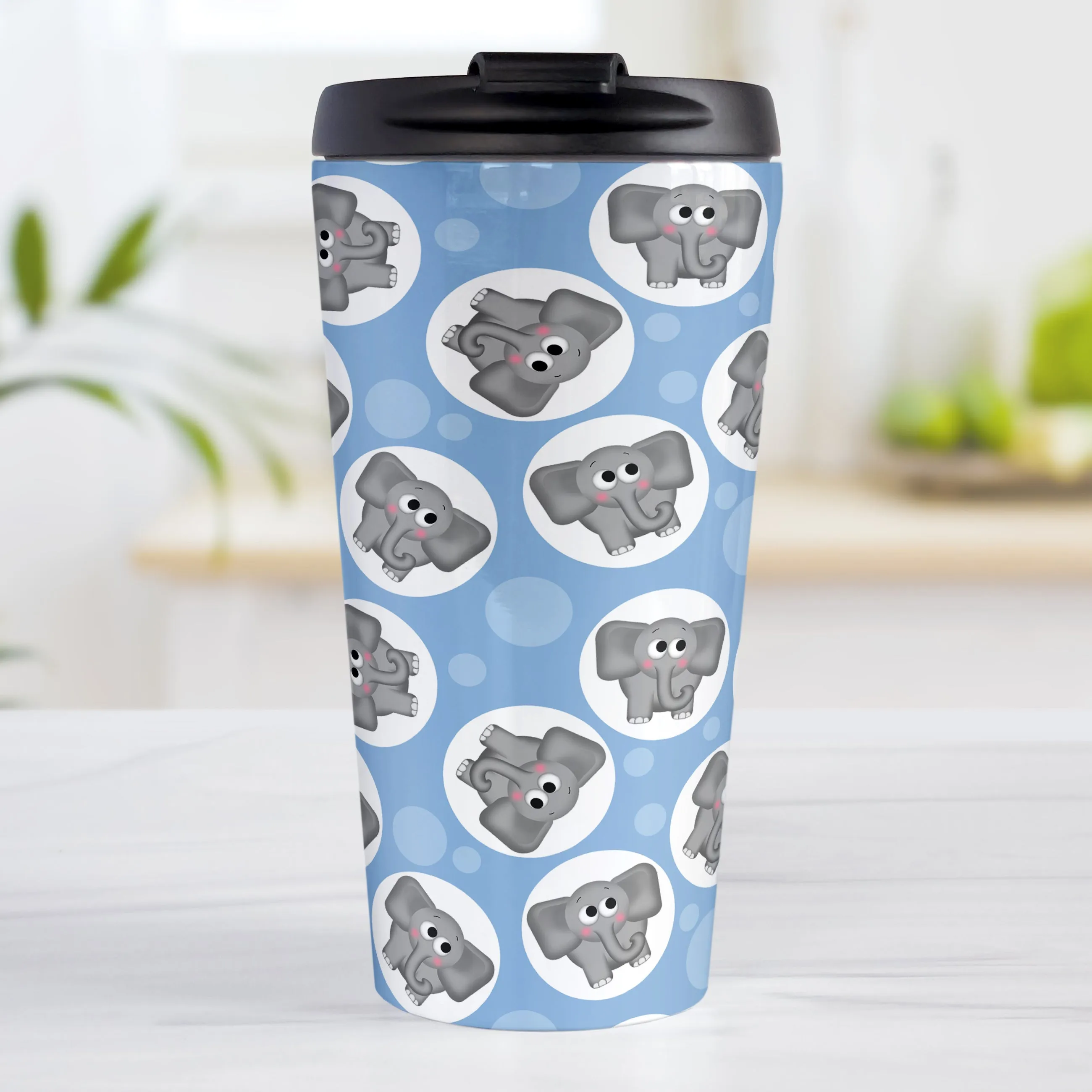 Cute Blue Elephant Pattern Travel Mug