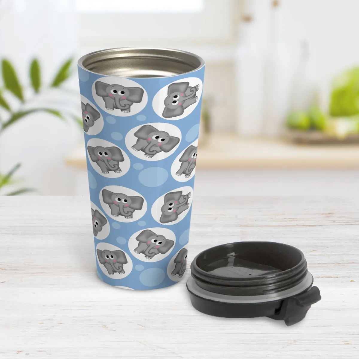 Cute Blue Elephant Pattern Travel Mug