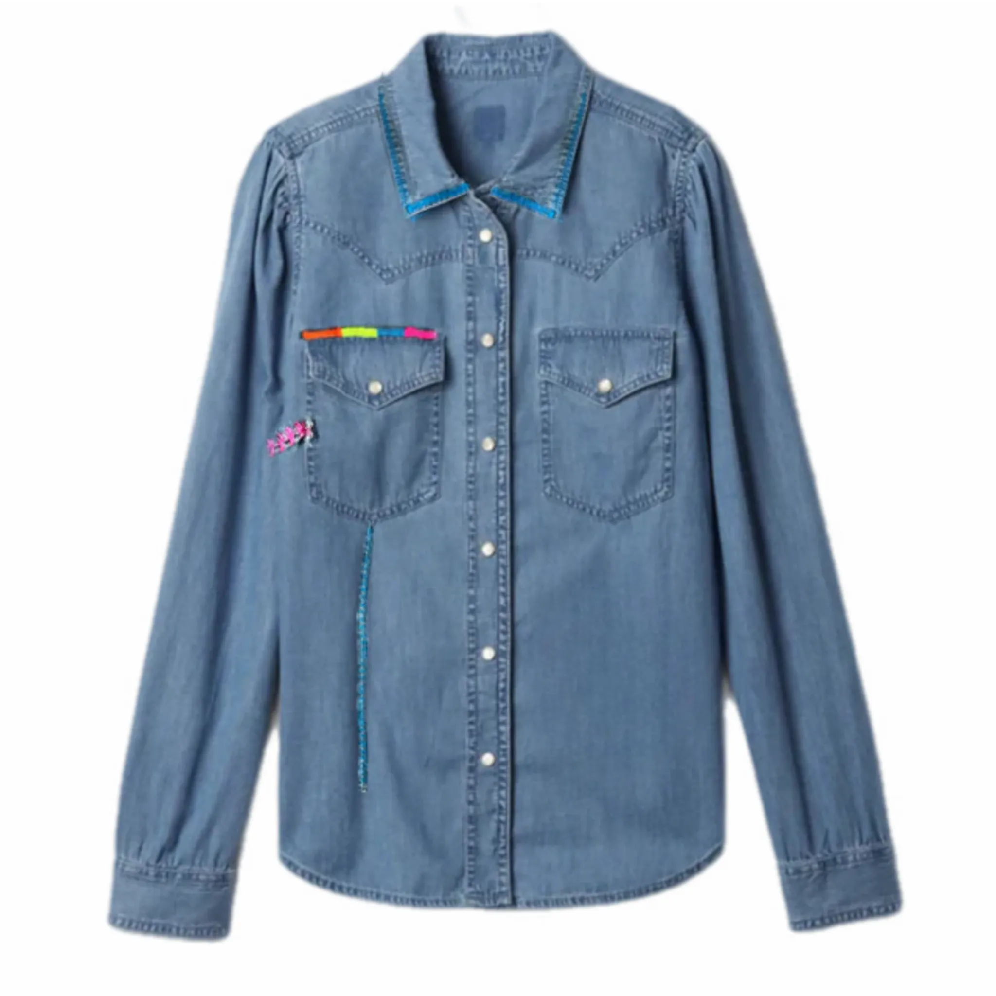 Denim Button Down Pocket Hand Embroidery