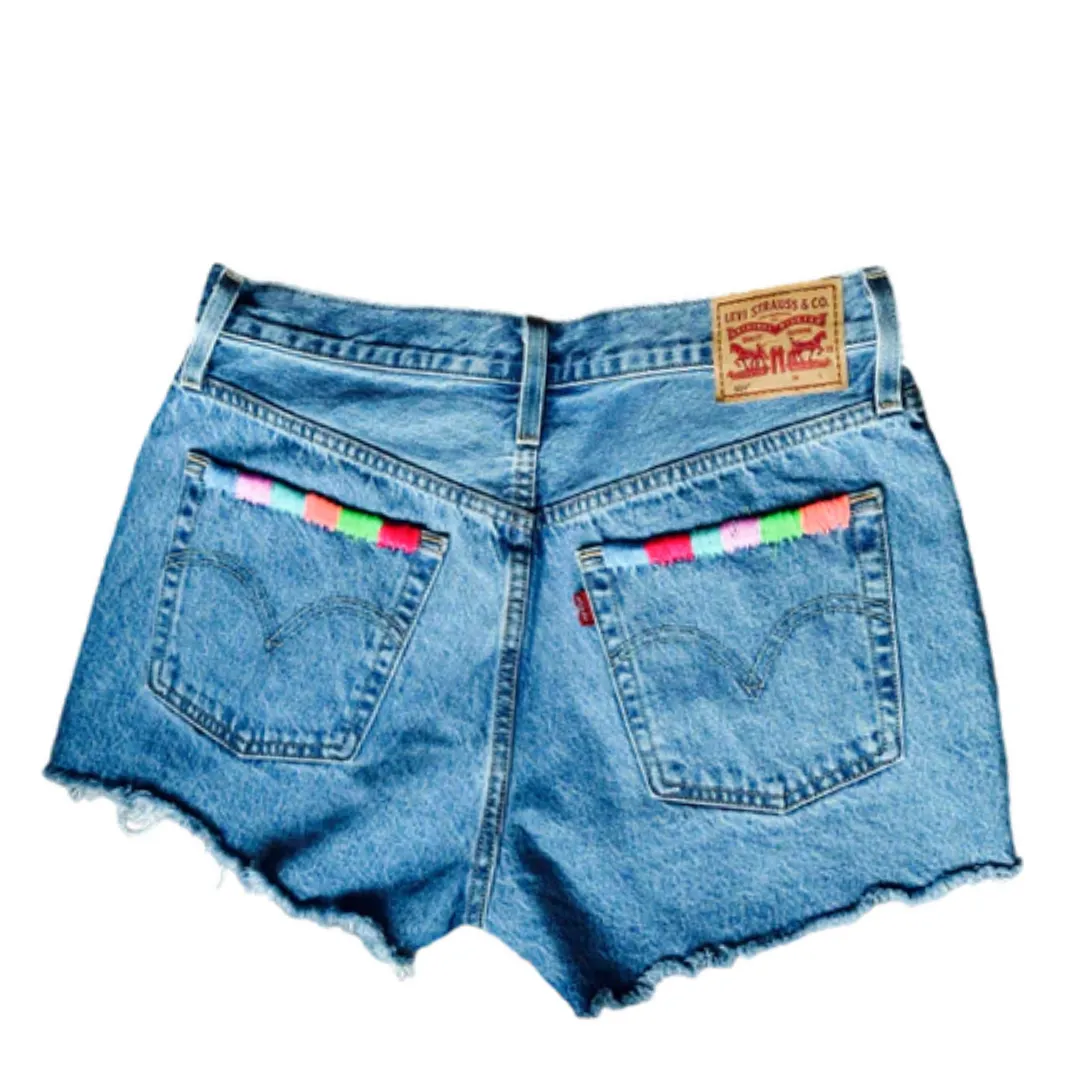 Denim Hand Embroidered Bright Pocket Shorts - Levi’s 501