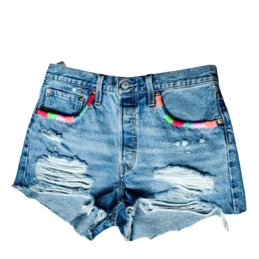 Denim Hand Embroidered Bright Pocket Shorts - Levi’s 501