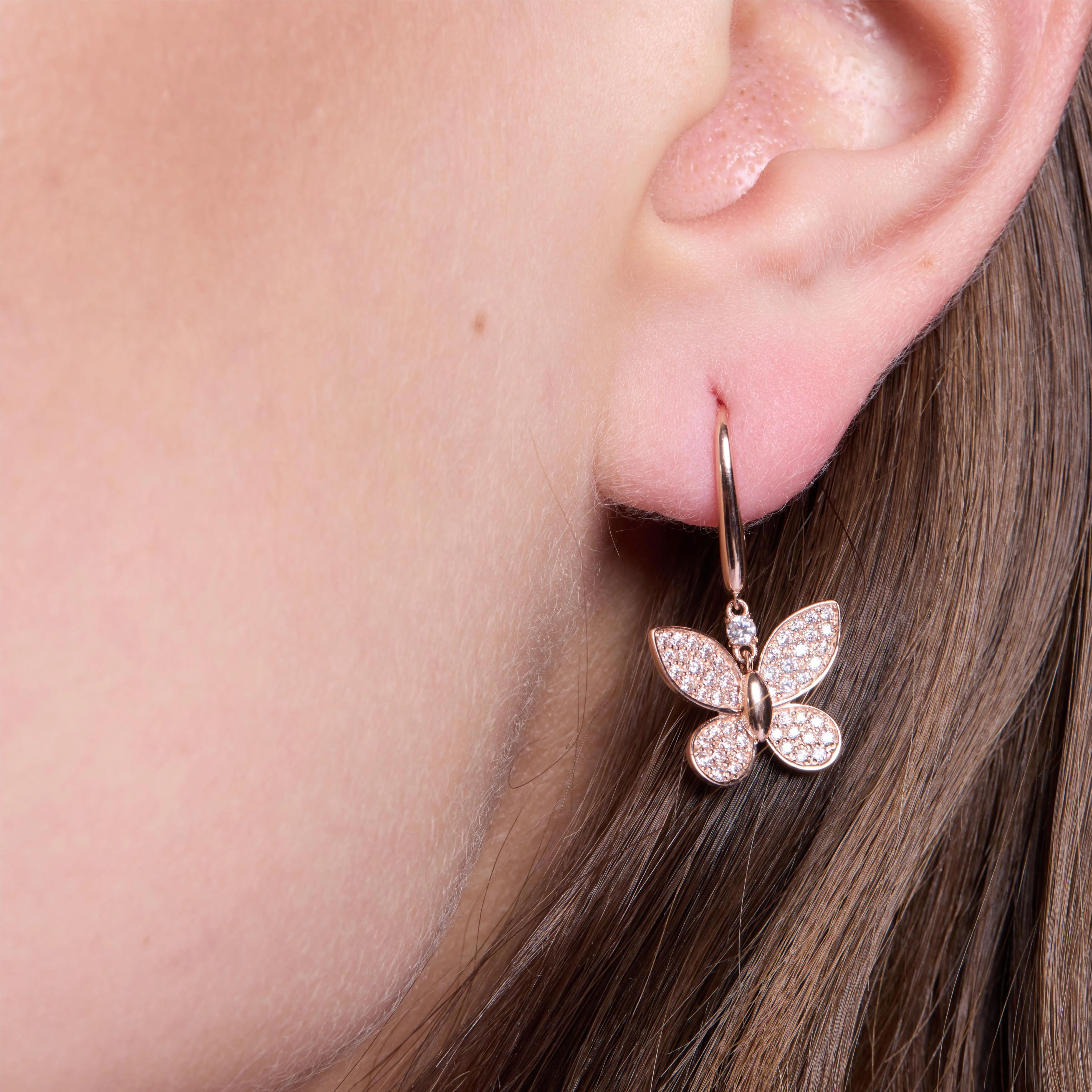 Dreamy Butterfly Rose Gold Drop Earrings