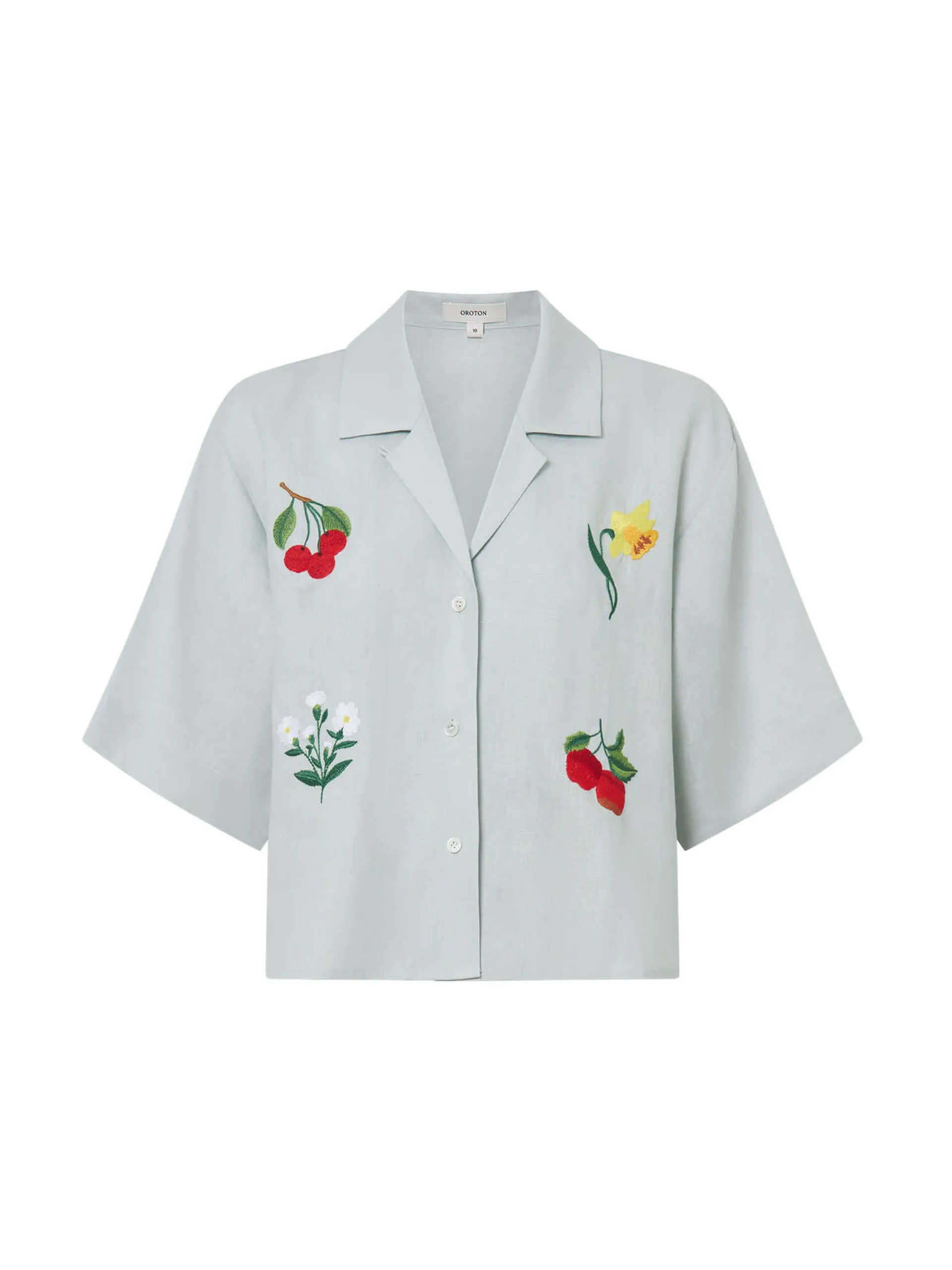 Embroidered flower camp shirt