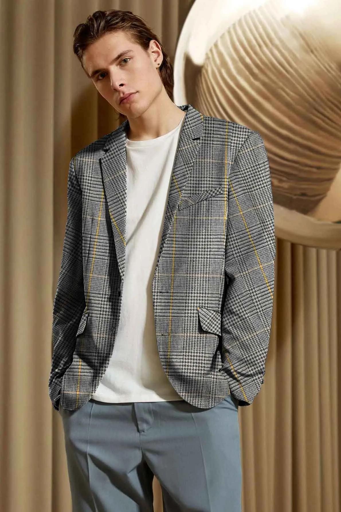 Fashion Men's Gingham Style Winter Blazer