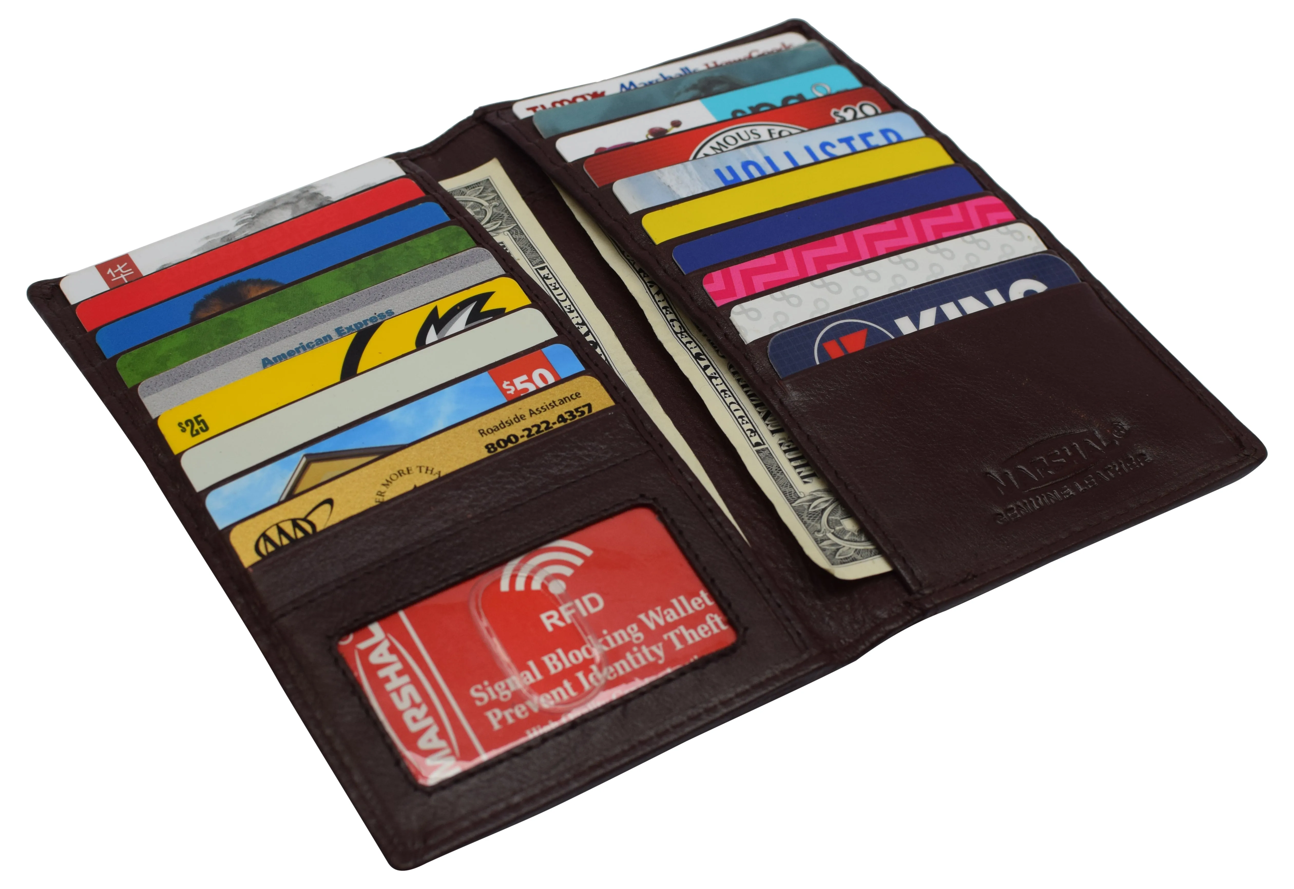 Genuine Leather Mens Long ID 19 Credit Card Security Wallet RFID Blocking