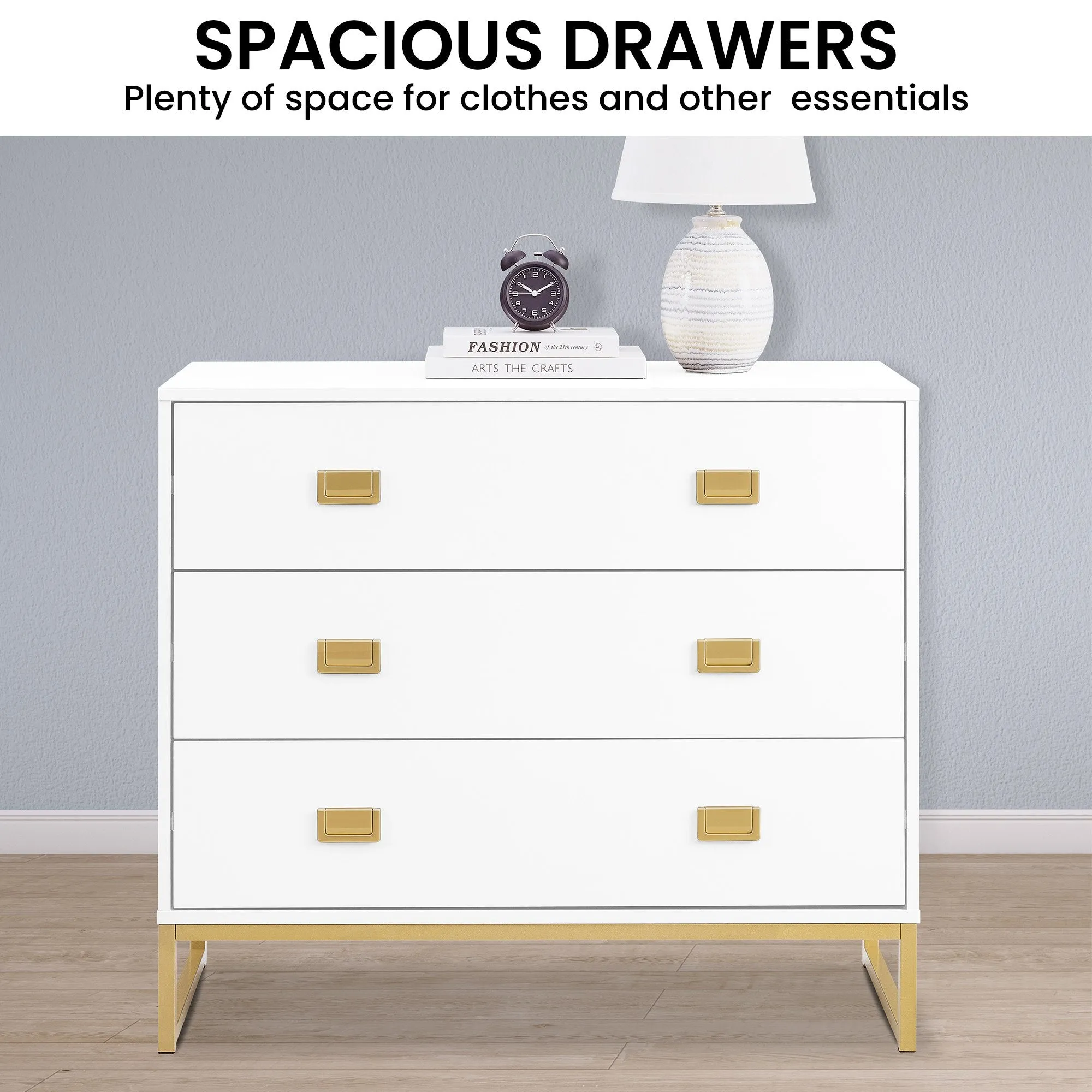 Gold Accents Tallboy Dresser, Spacious Drawers - Sarantino