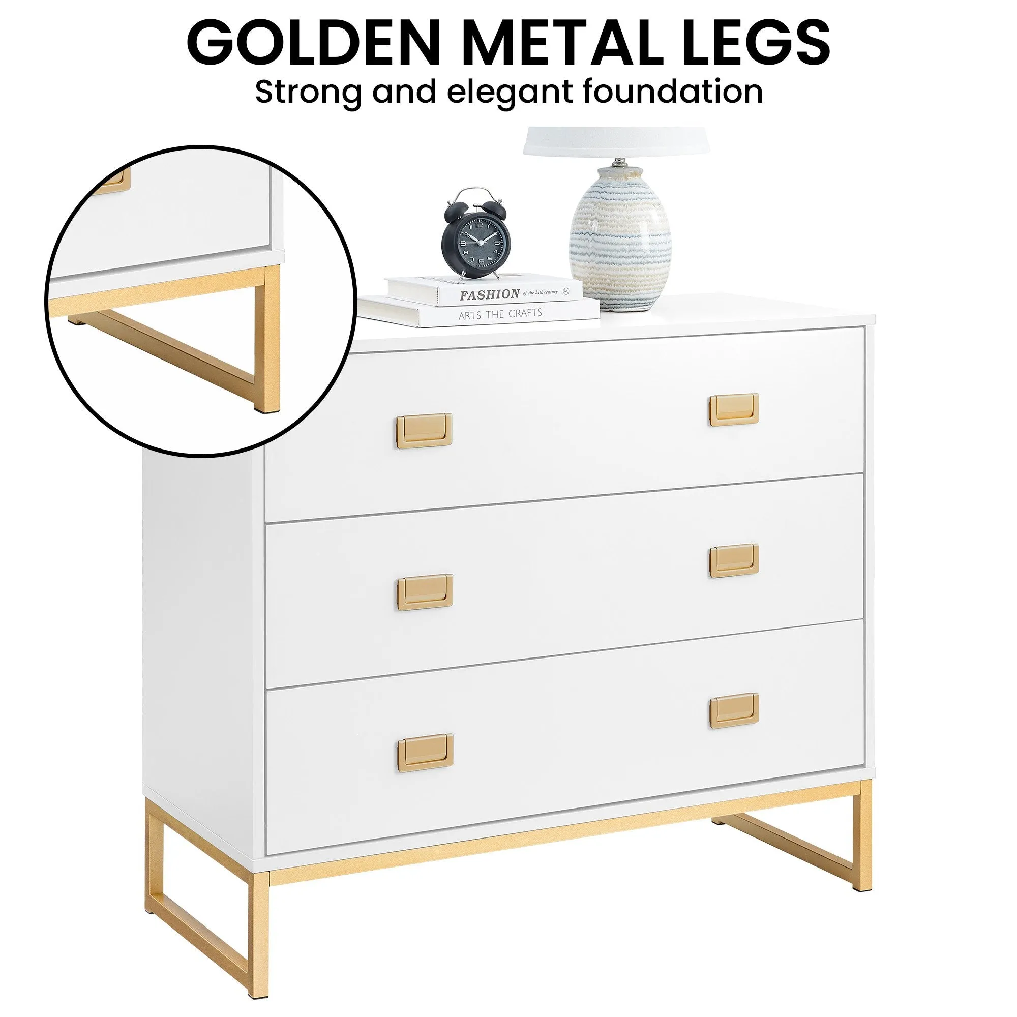 Gold Accents Tallboy Dresser, Spacious Drawers - Sarantino