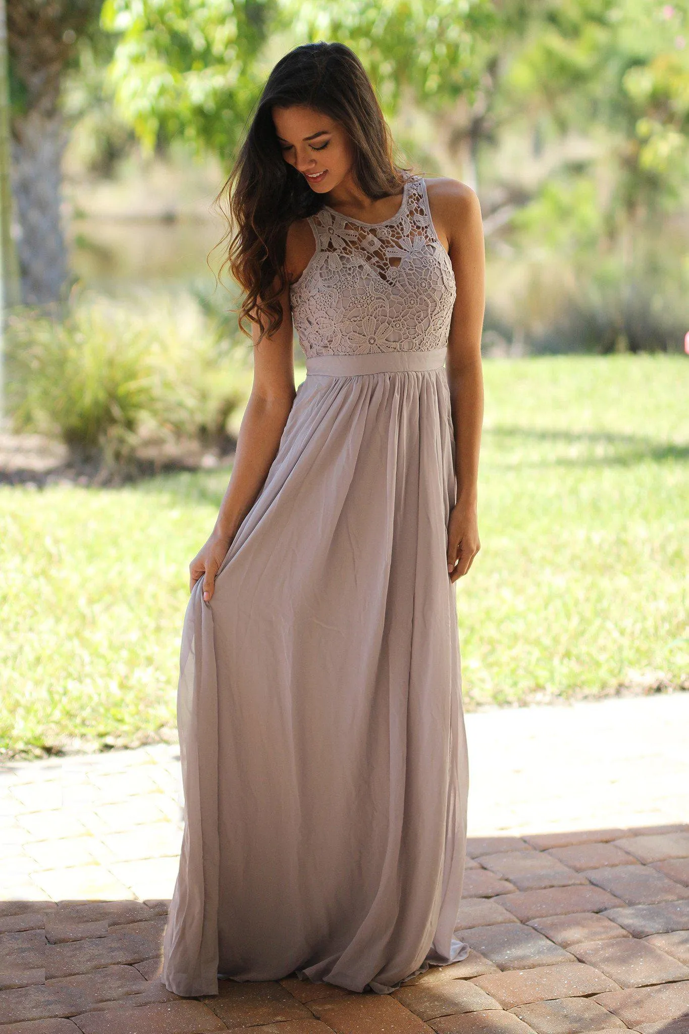 Gray Lace Maxi Dress